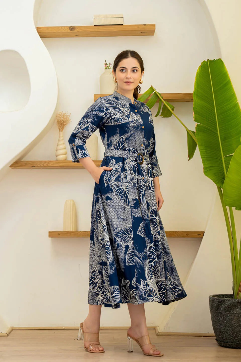 CHARMING FLORAL FIT FLARE MIDI DRESS FOR WOMEN