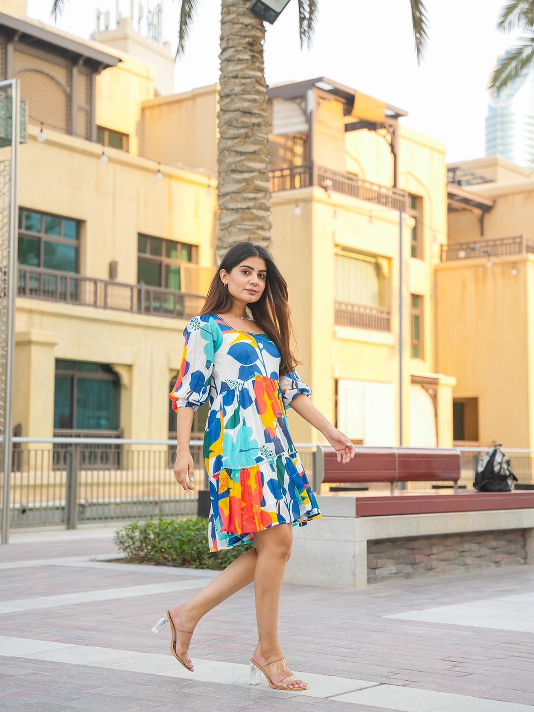 Multi-hue Whimsy: Cotton Printed Dress