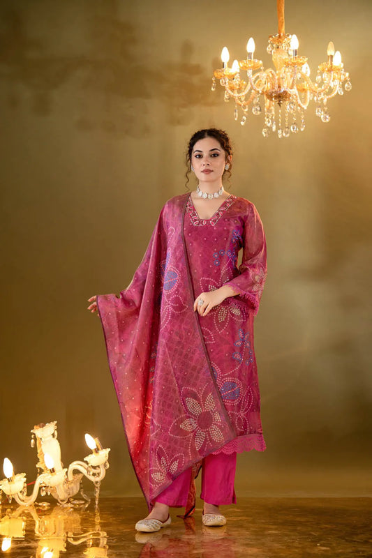 roman silk embellished kurta with floral and geometric print dupatta and straight pants festive wear