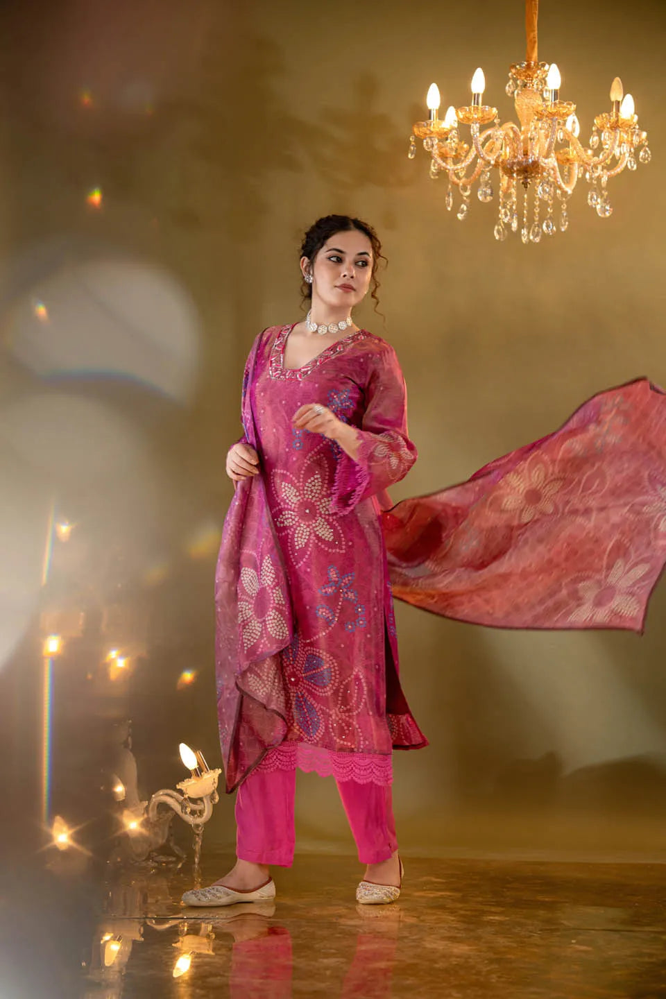 roman silk embellished kurta with floral and geometric print dupatta and straight pants festive wear