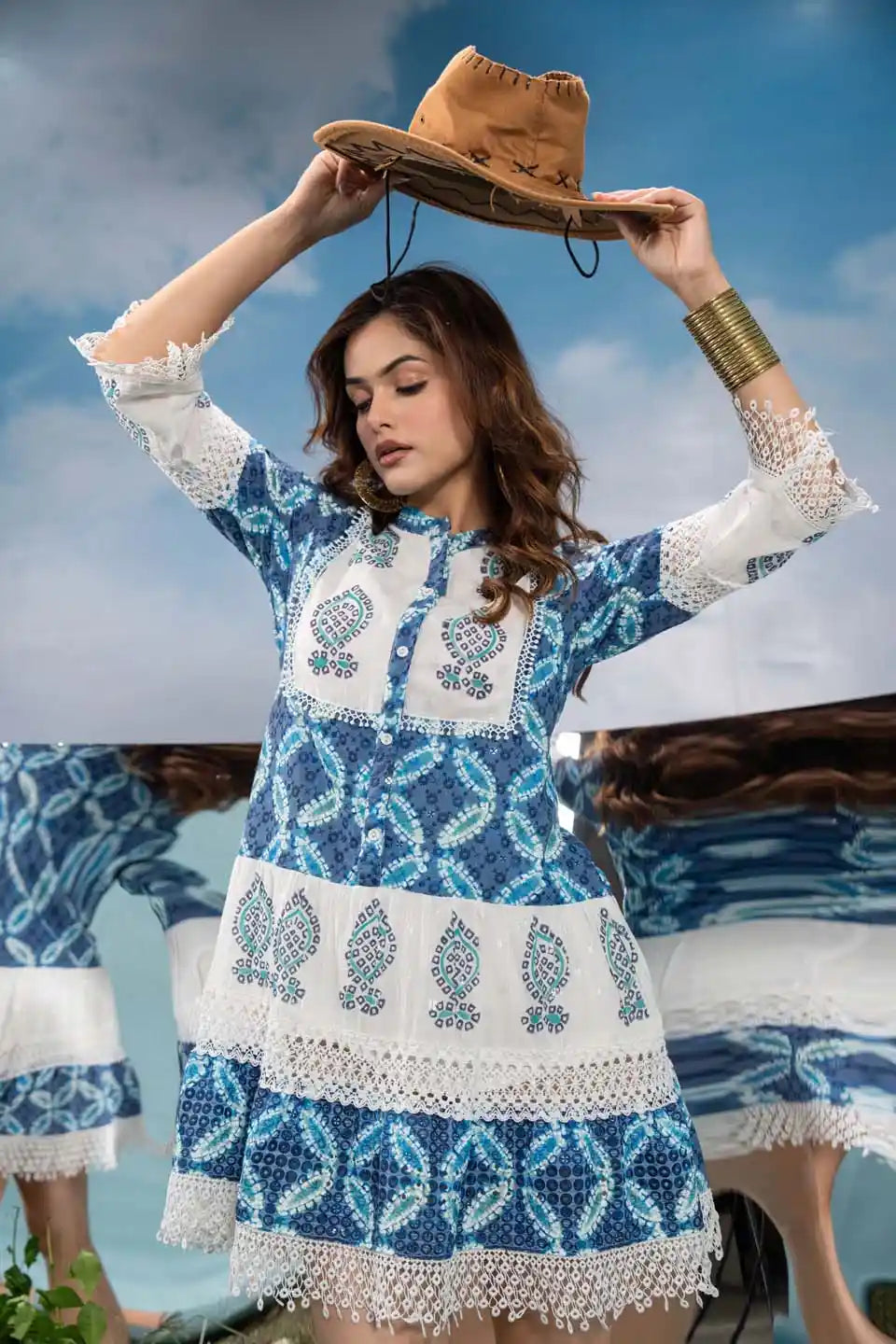 trendy boho short dress with lace detailing