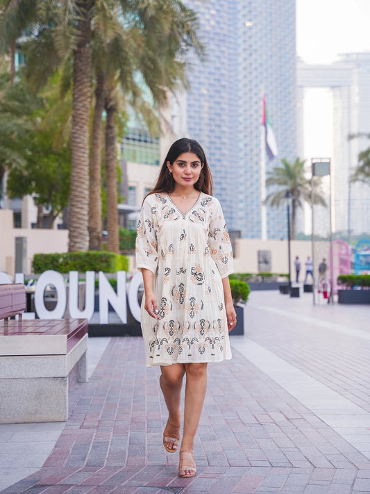 Pure Opulence: White Embroidery Short Dress