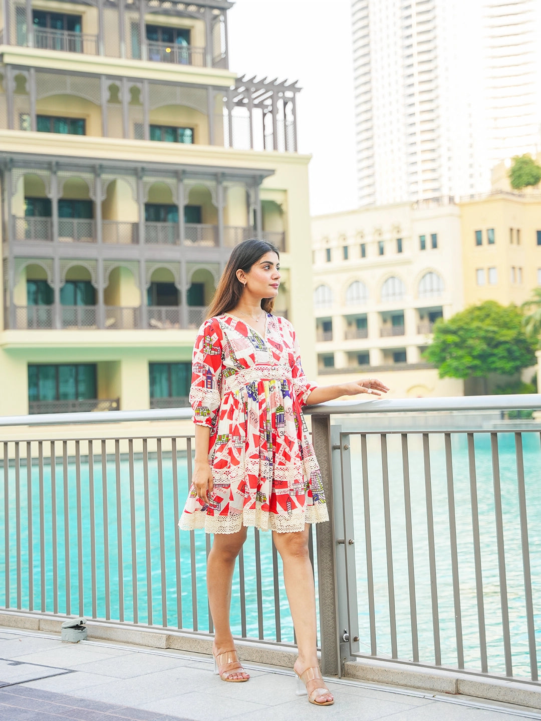crimson charm red and white short gown