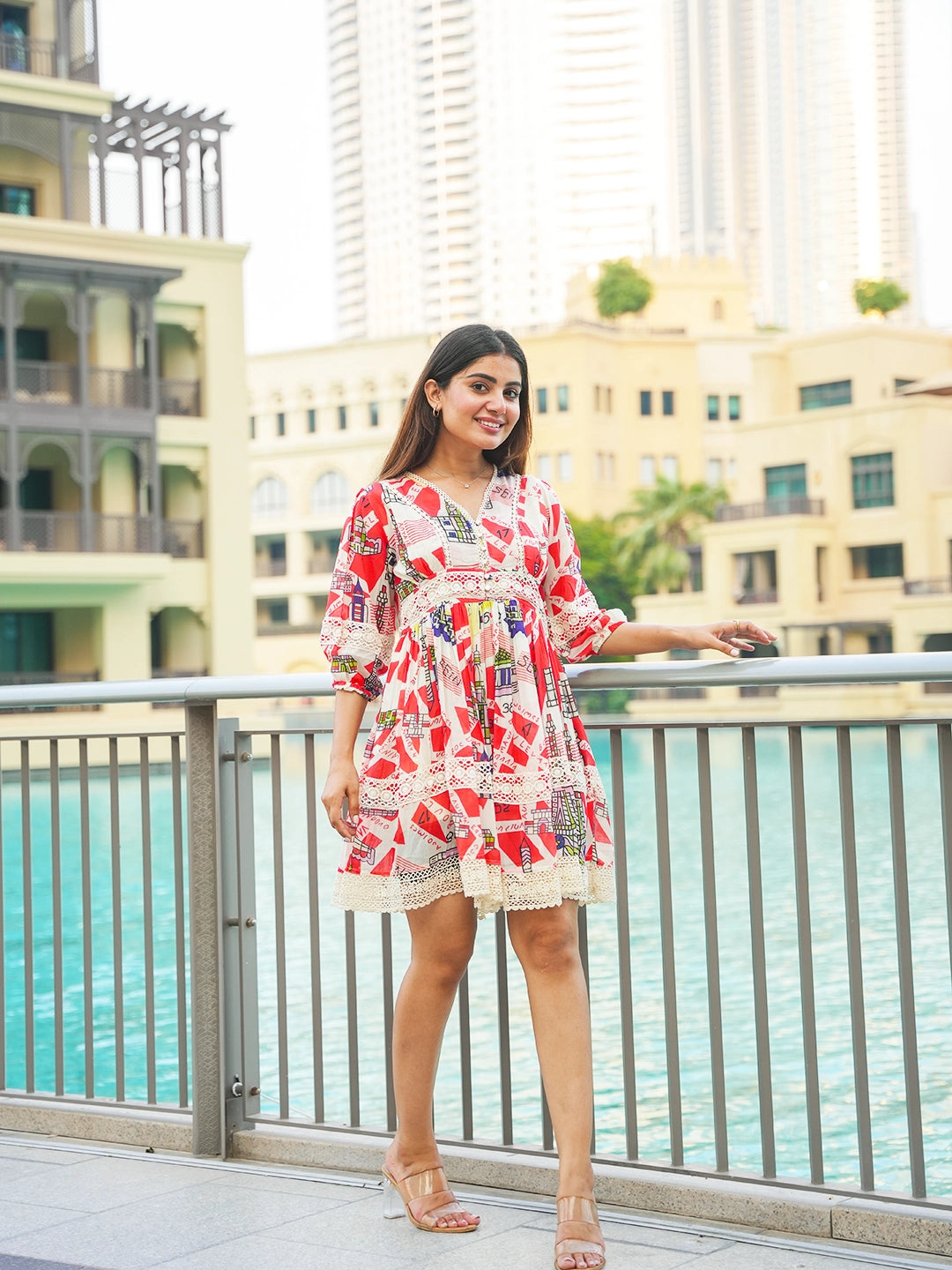 crimson charm red and white short gown