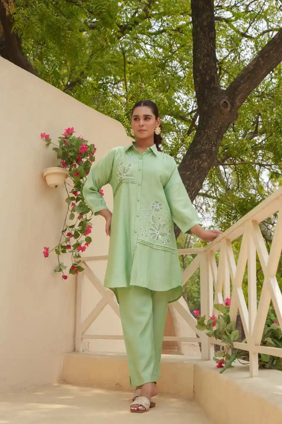 Pastel Green Embroidered Co-ordinated Set for Women