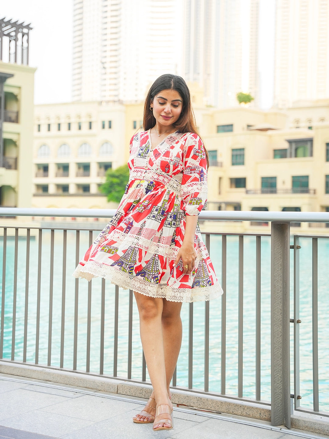 crimson charm red and white short gown