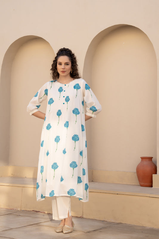 WHITE BLOOM EMBROIDERED COTTON CO-ORDS SET COMFORT & MINIMAL CHARM