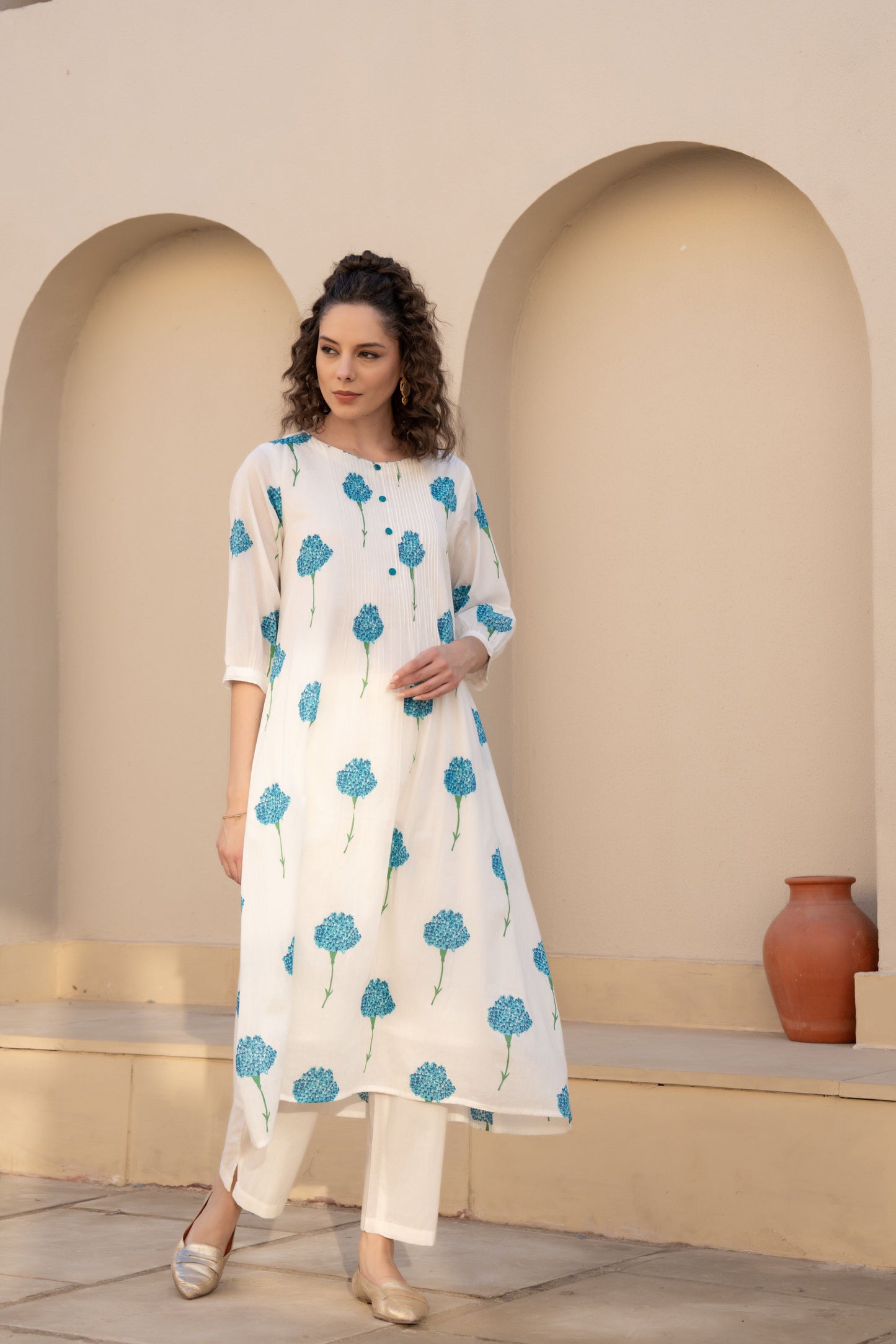 WHITE BLOOM EMBROIDERED COTTON CO-ORDS SET COMFORT & MINIMAL CHARM