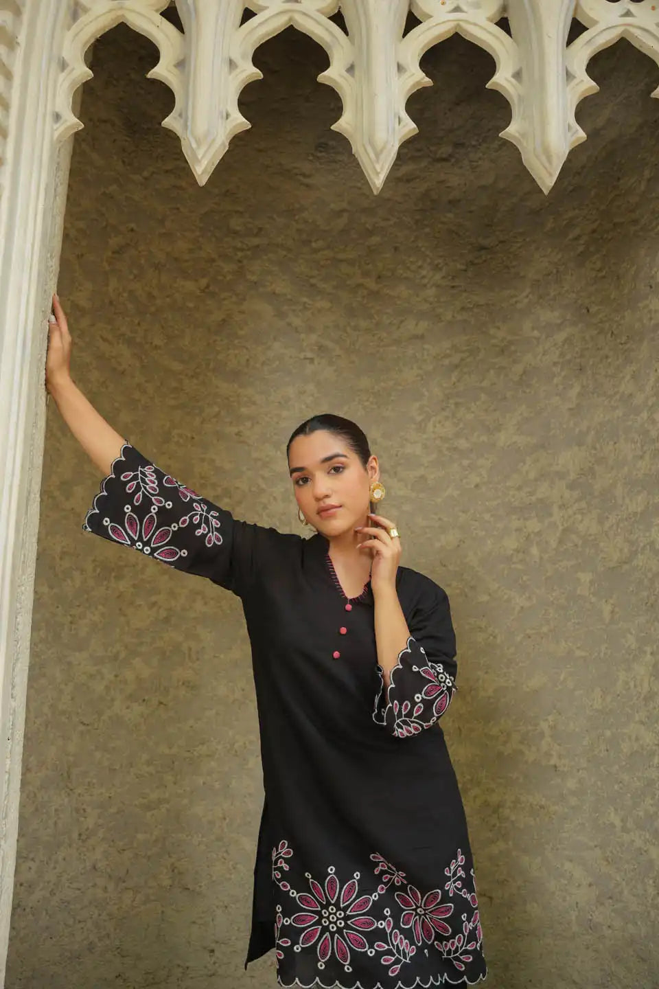 elegant roman silk flower embroidered co-ord set