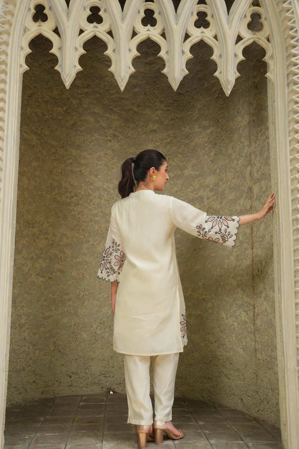 elegant flower embroidered white co ord set
