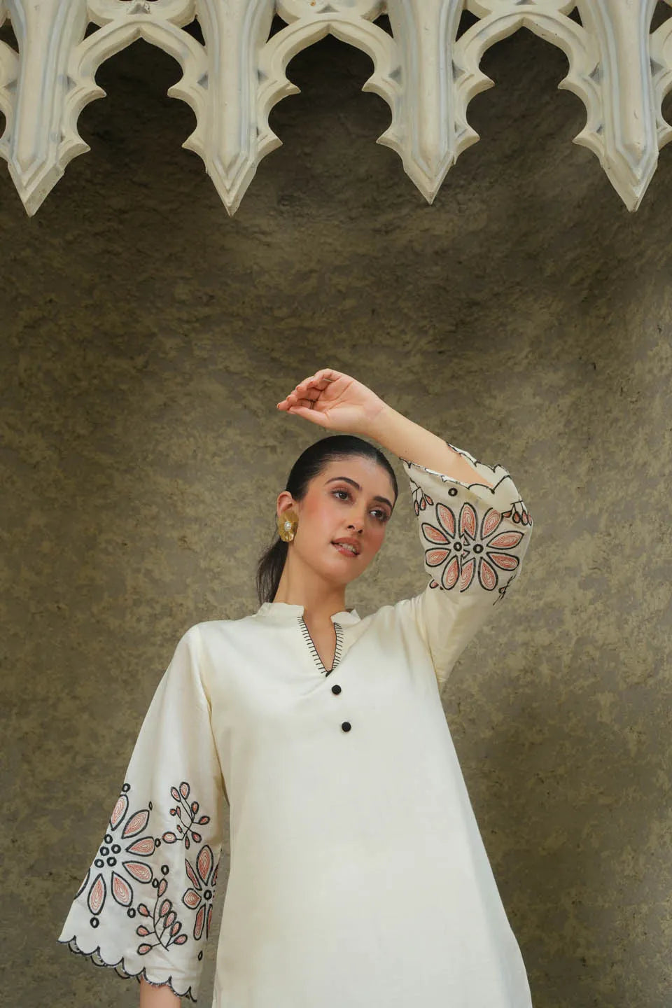 elegant flower embroidered white co ord set