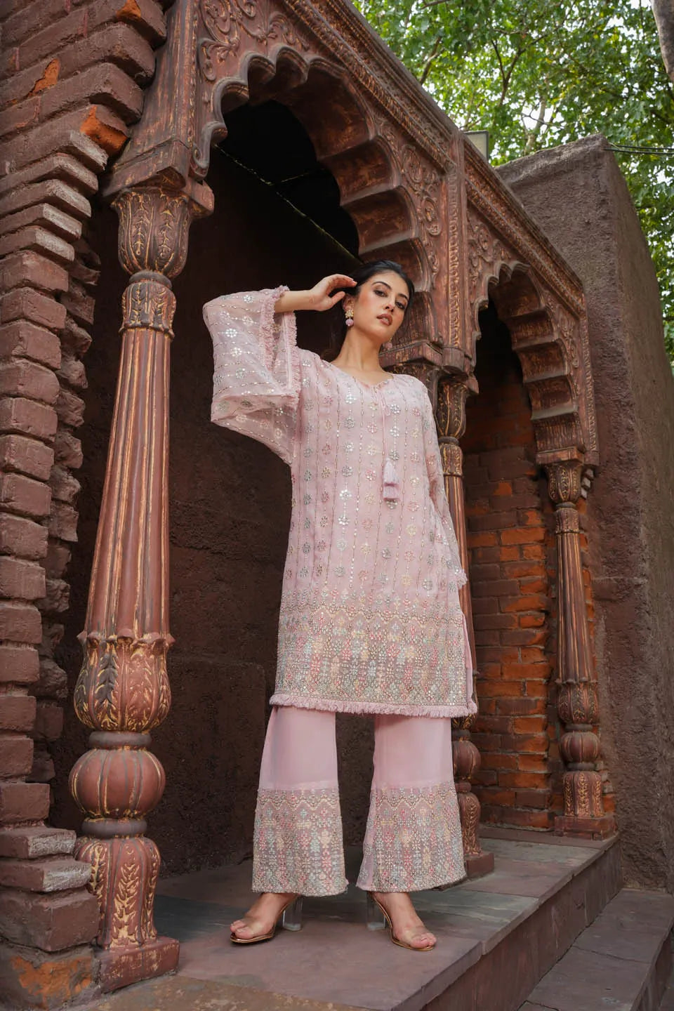 elegant pink embroidered coordinated sets