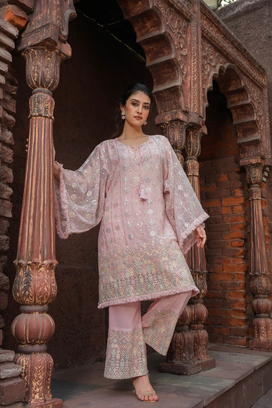 elegant pink embroidered coordinated sets