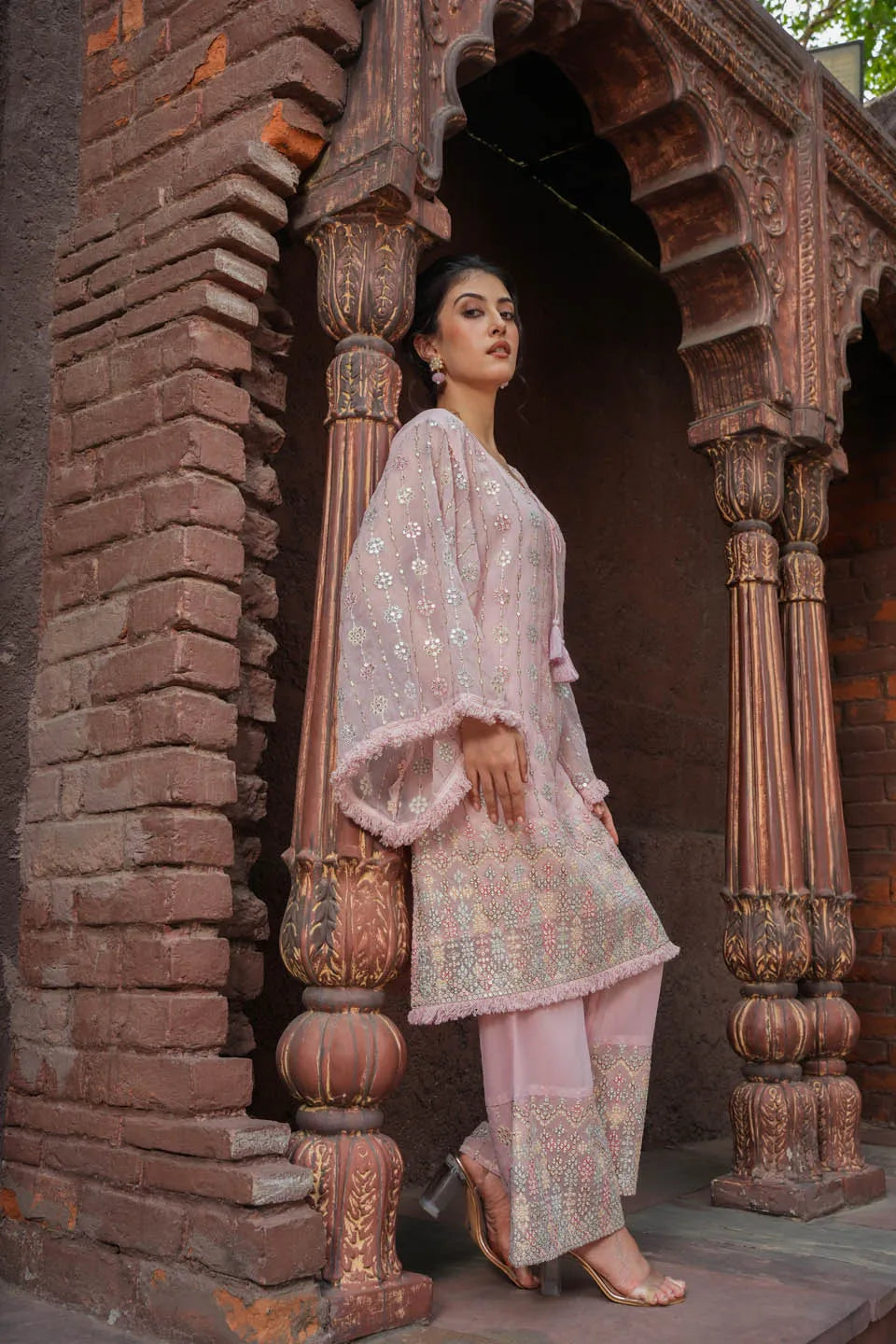 elegant pink embroidered coordinated sets