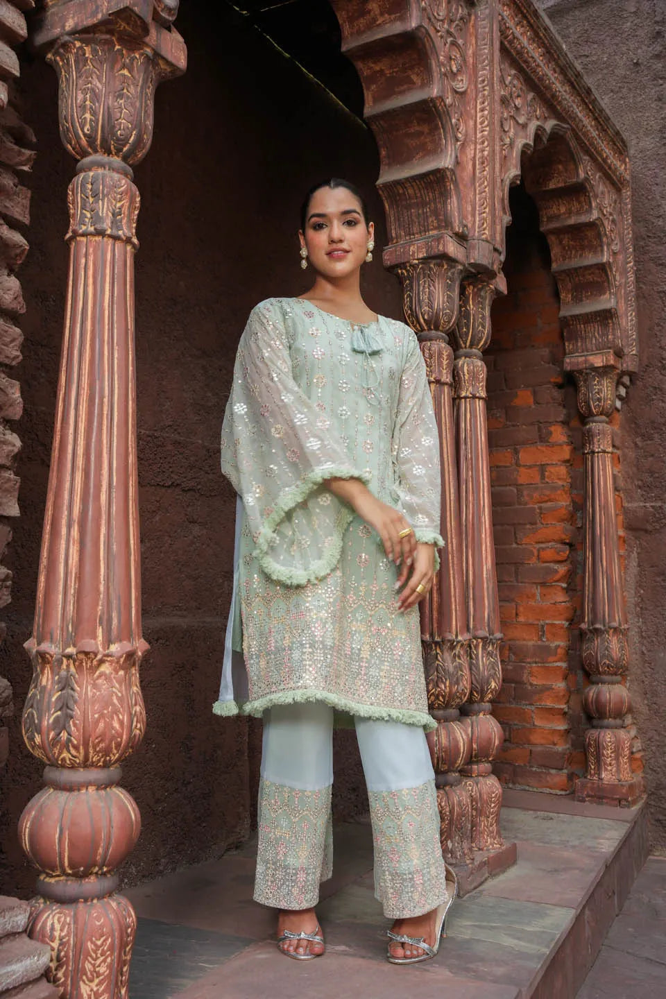 elegant blue embroidered coordinated sets