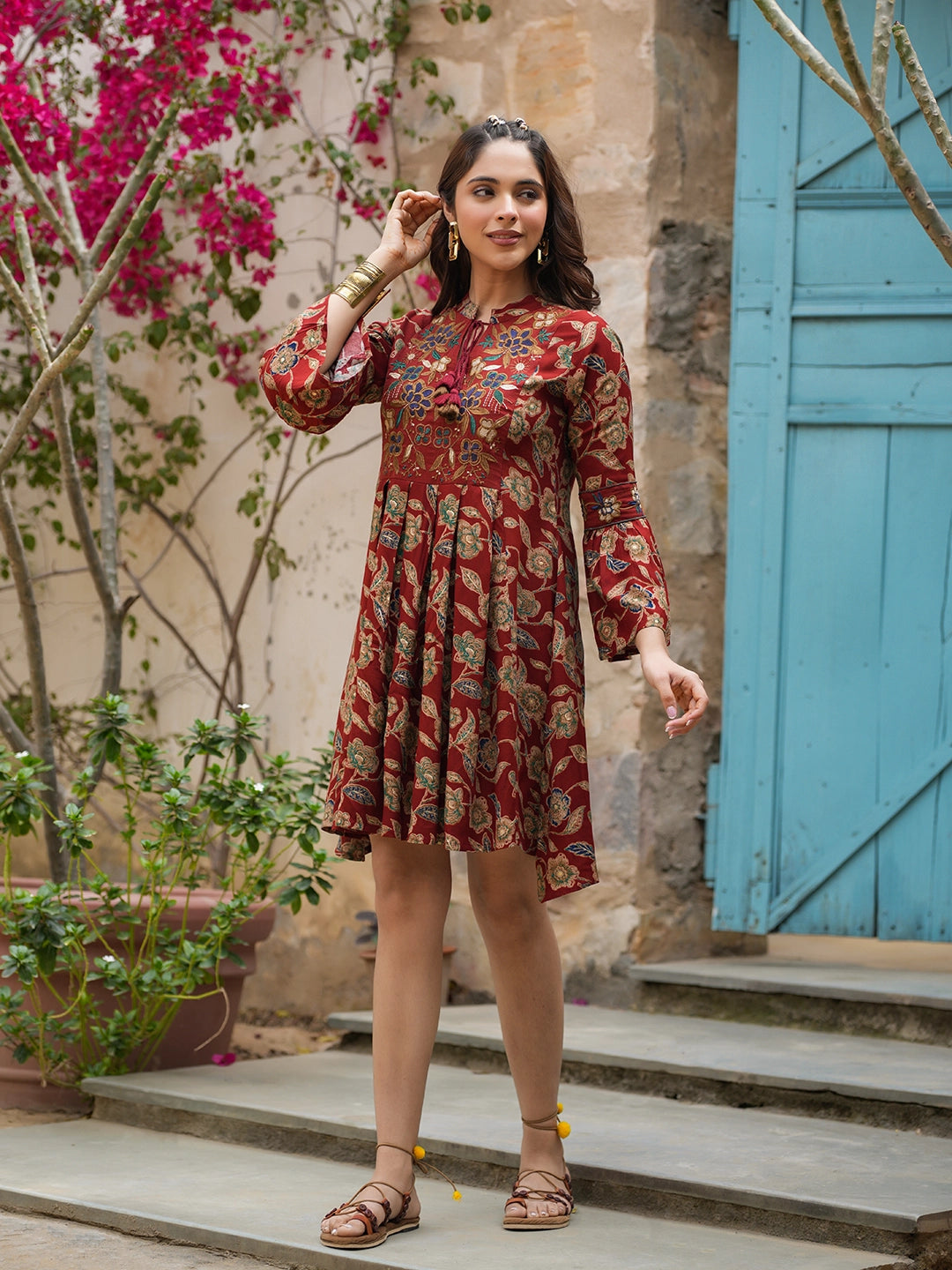whimsical waves rayon printed short dress