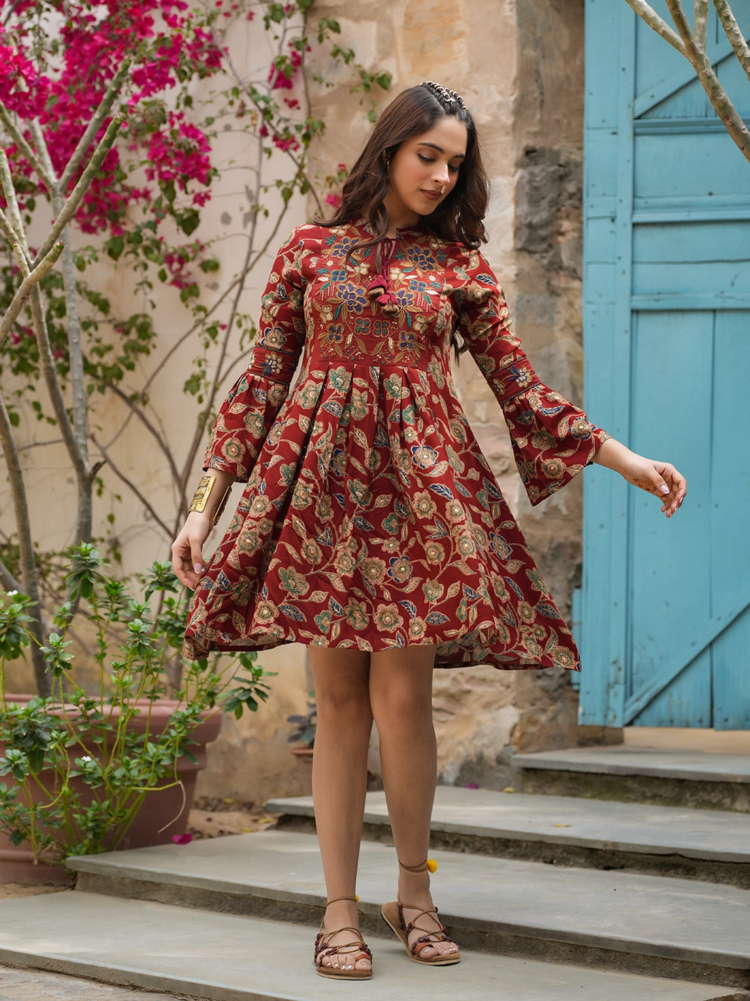 whimsical waves rayon printed short dress