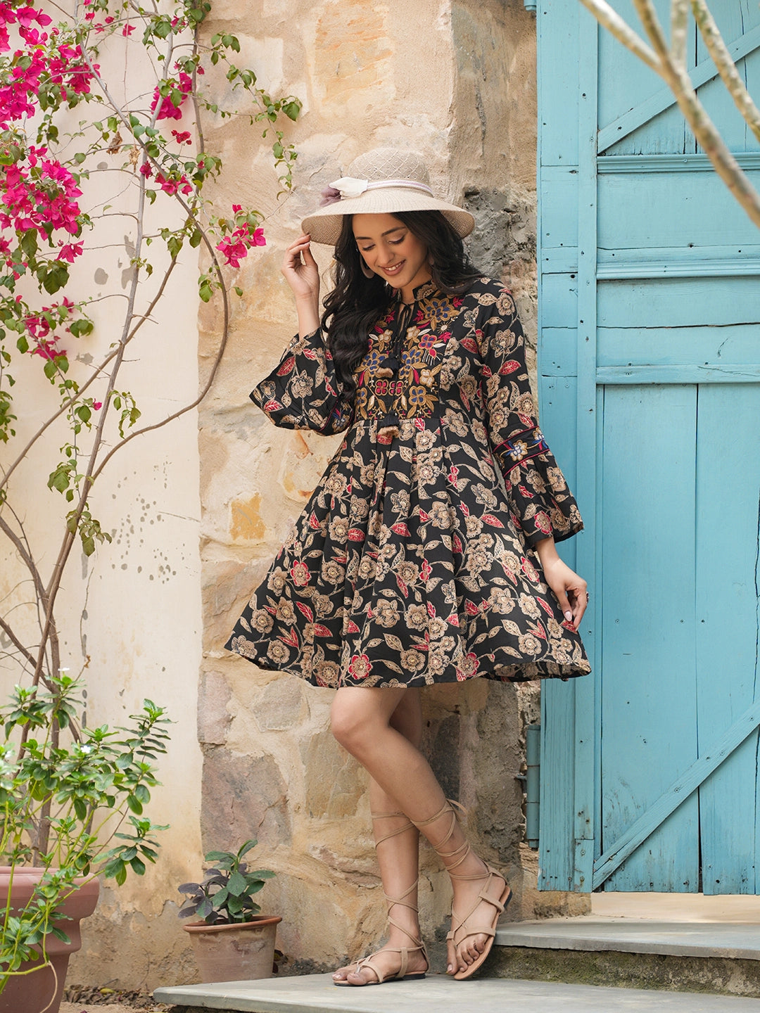 whimsical waves rayon printed short dress