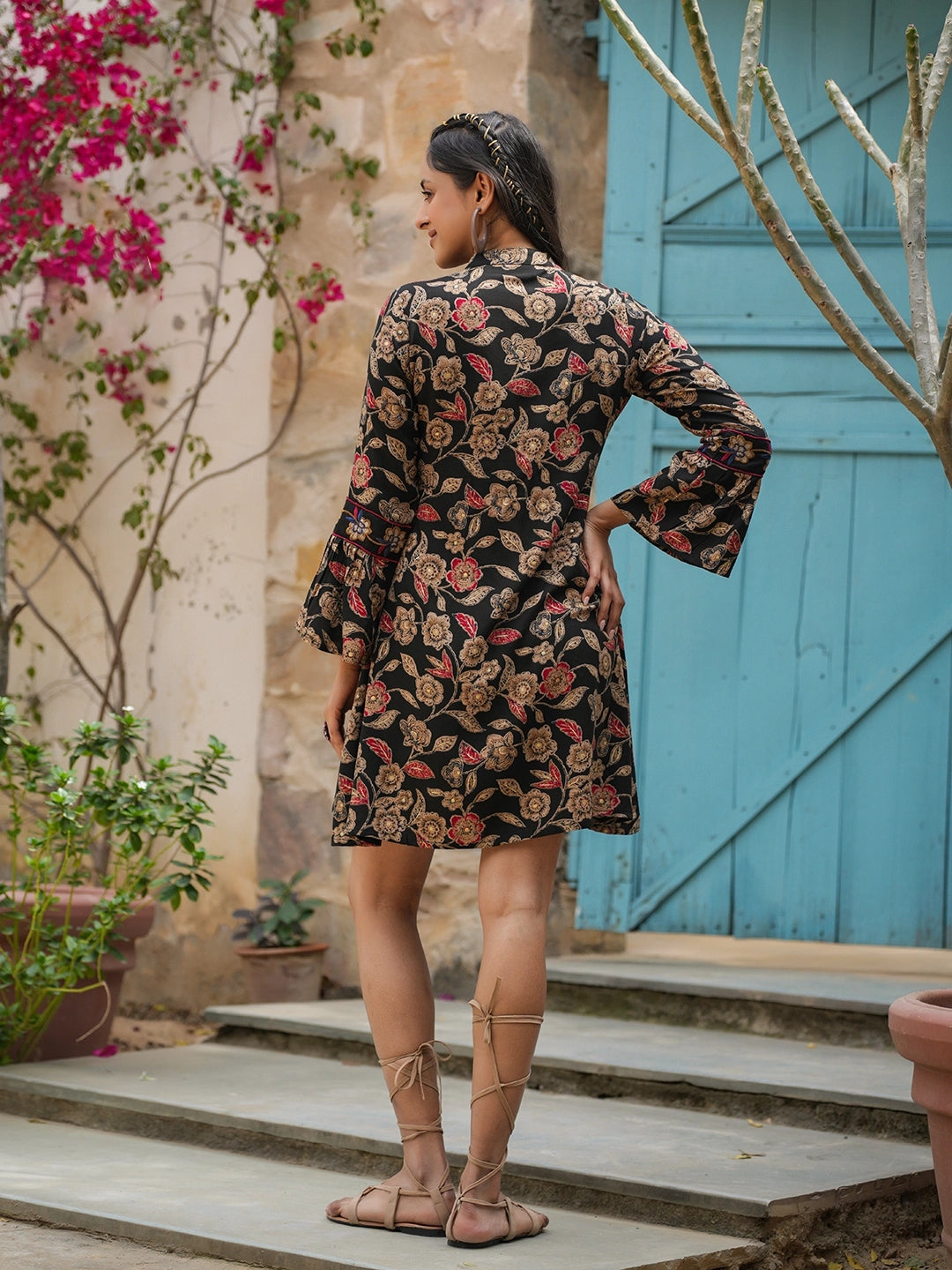 whimsical waves rayon printed short dress