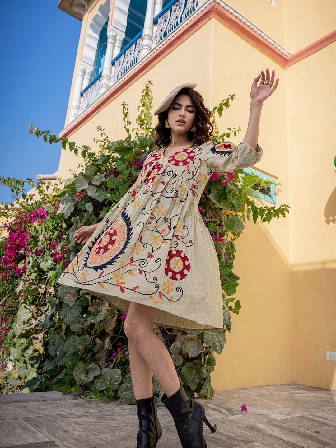 Whispering Petals: Embroidery Short Dress