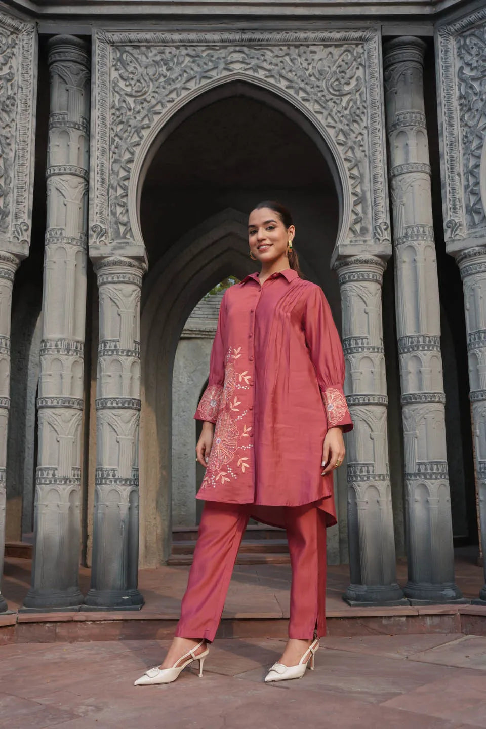 roman silk floral embroidered coordinated set