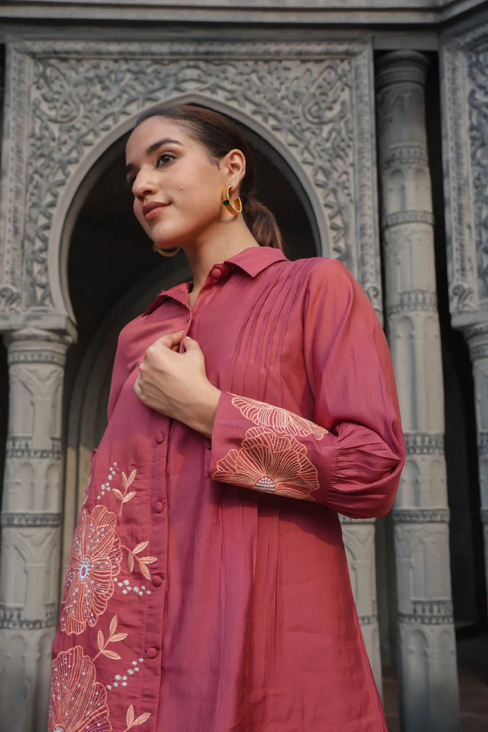roman silk floral embroidered coordinated set