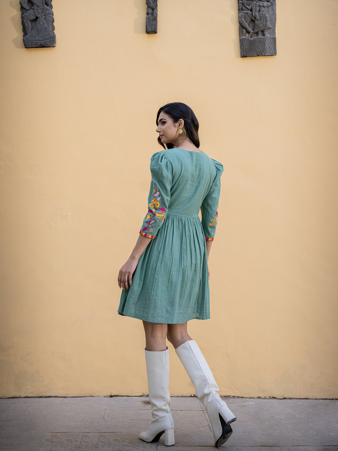 Loomed Splendor: Cotton Embroidery Short Dress