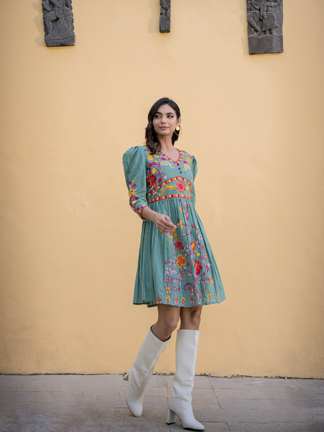loomed splendor cotton embroidery short dress