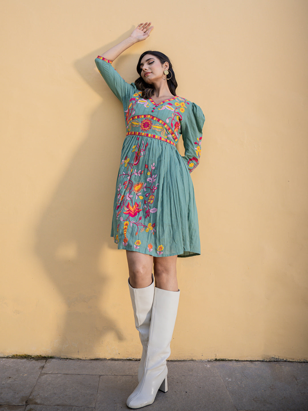 loomed splendor cotton embroidery short dress