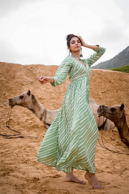 Tempting Pear Modal Chanderi Gown 💕