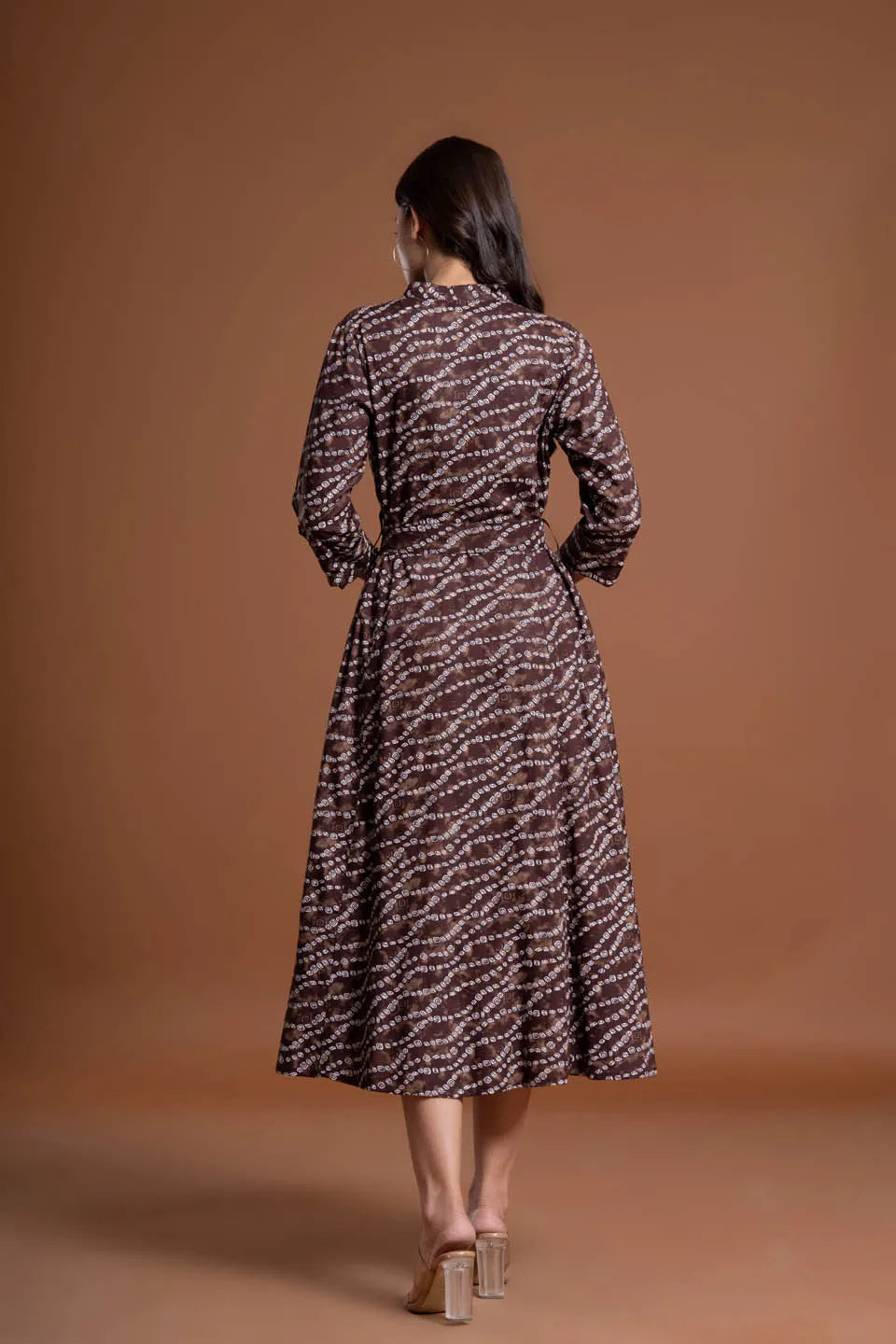 stylish bandhej print applique a line midi dress