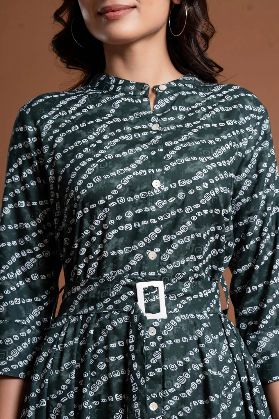stylish bandhej print applique a line midi dress