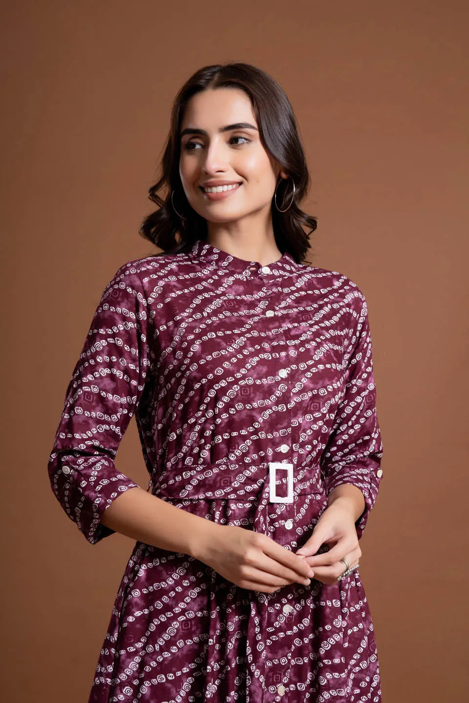 stylish bandhej print applique a line midi dress