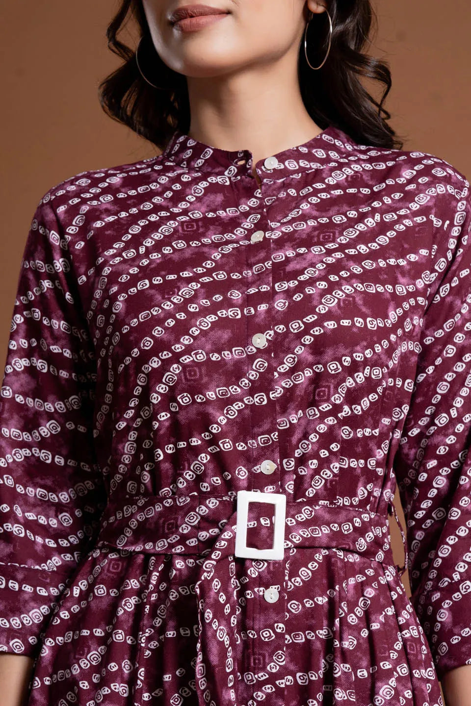 stylish bandhej print applique a line midi dress
