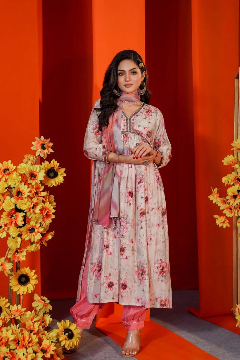 Pink Flower Rush Kurta Set