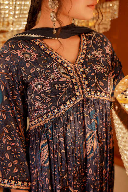 Royal Black Crepe Kurta Set