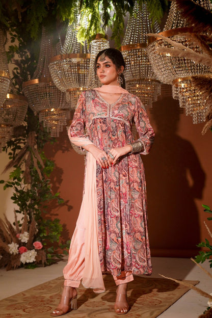 Bouquet Print Crepe Kurta Set