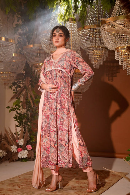 Bouquet Print Crepe Kurta Set