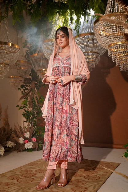 Bouquet Print Crepe Kurta Set