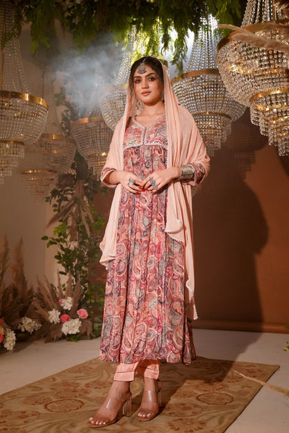 Bouquet Print Crepe Kurta Set
