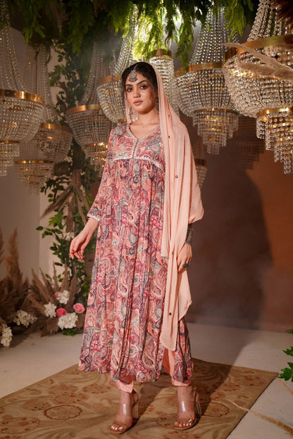 Bouquet Print Crepe Kurta Set