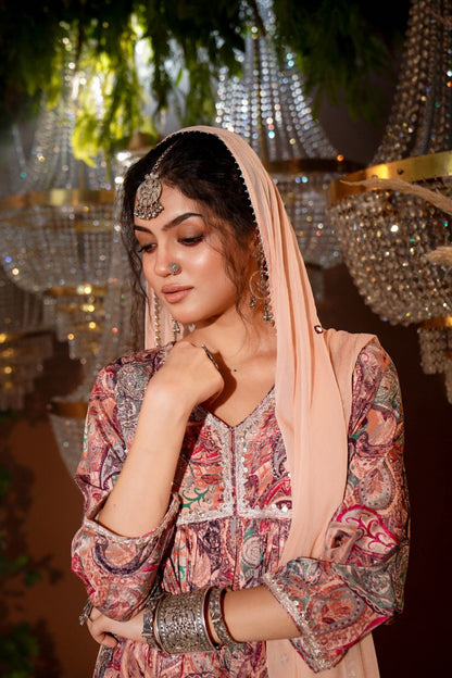 Bouquet Print Crepe Kurta Set