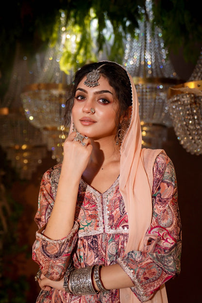 Bouquet Print Crepe Kurta Set