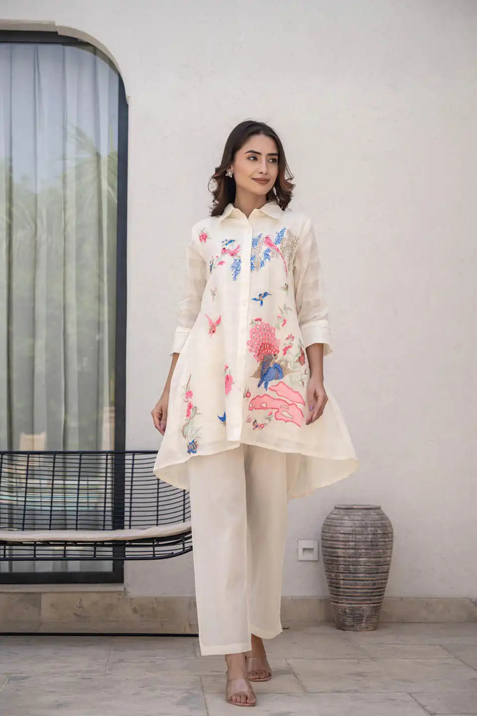 elegant beige floral embroidered co-ord set