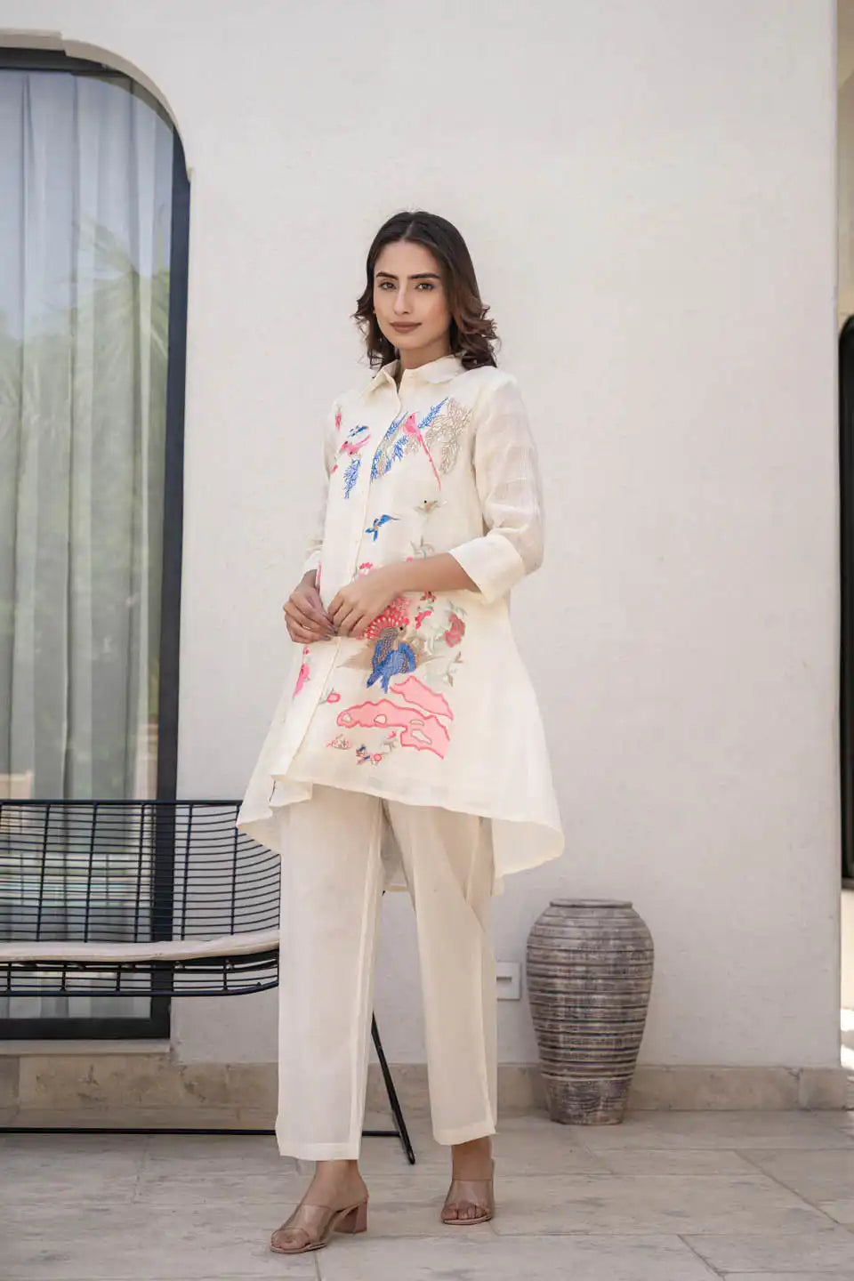 elegant beige floral embroidered co-ord set