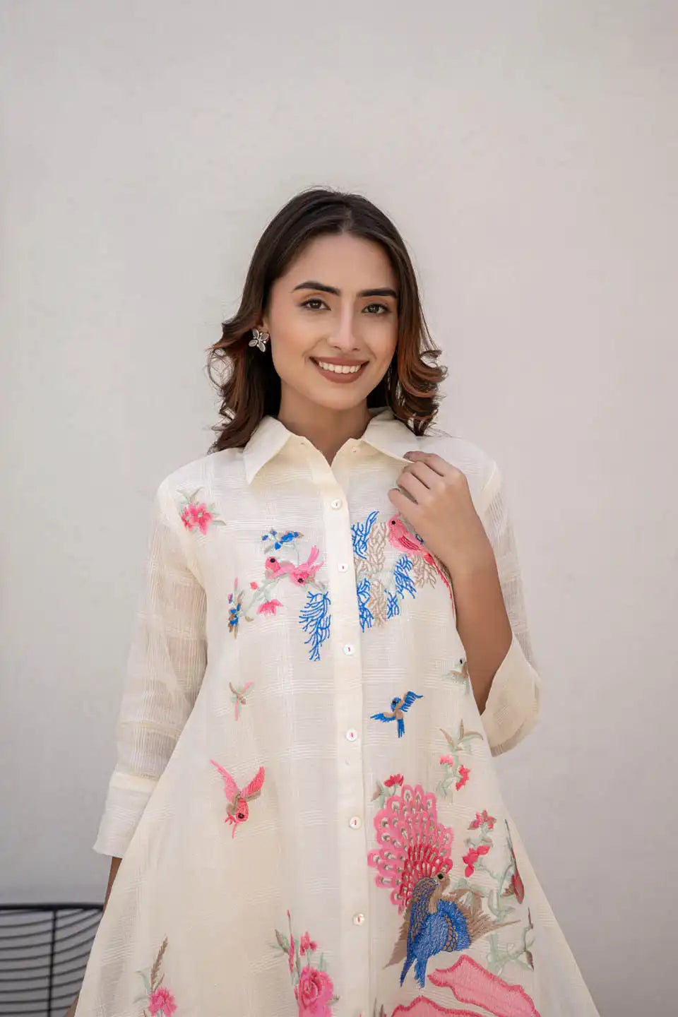 elegant beige floral embroidered co-ord set