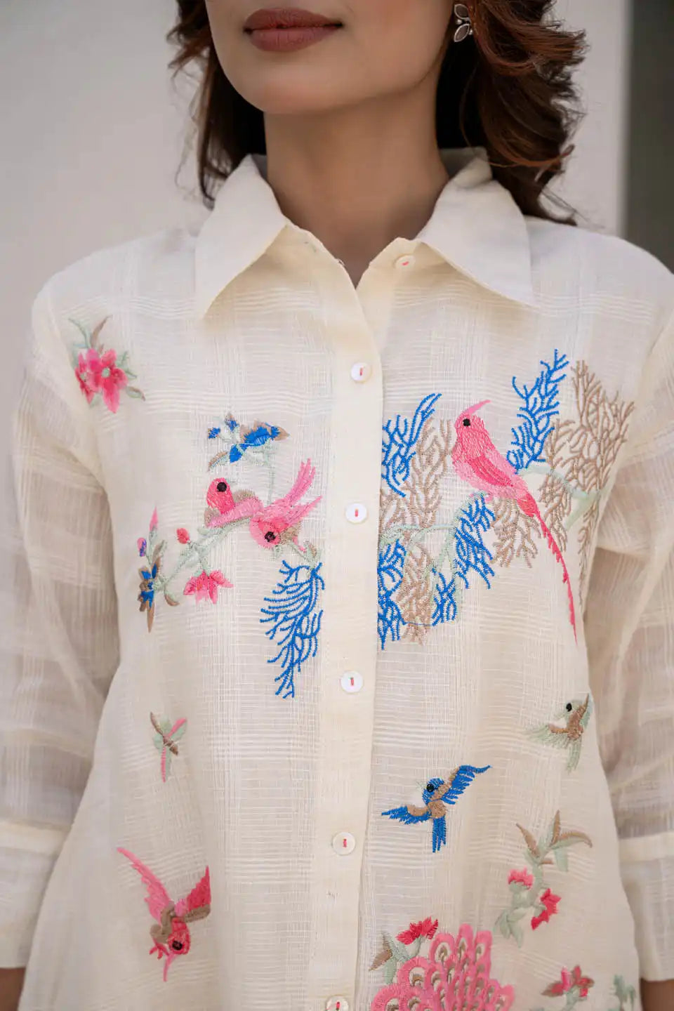 elegant beige floral embroidered co-ord set