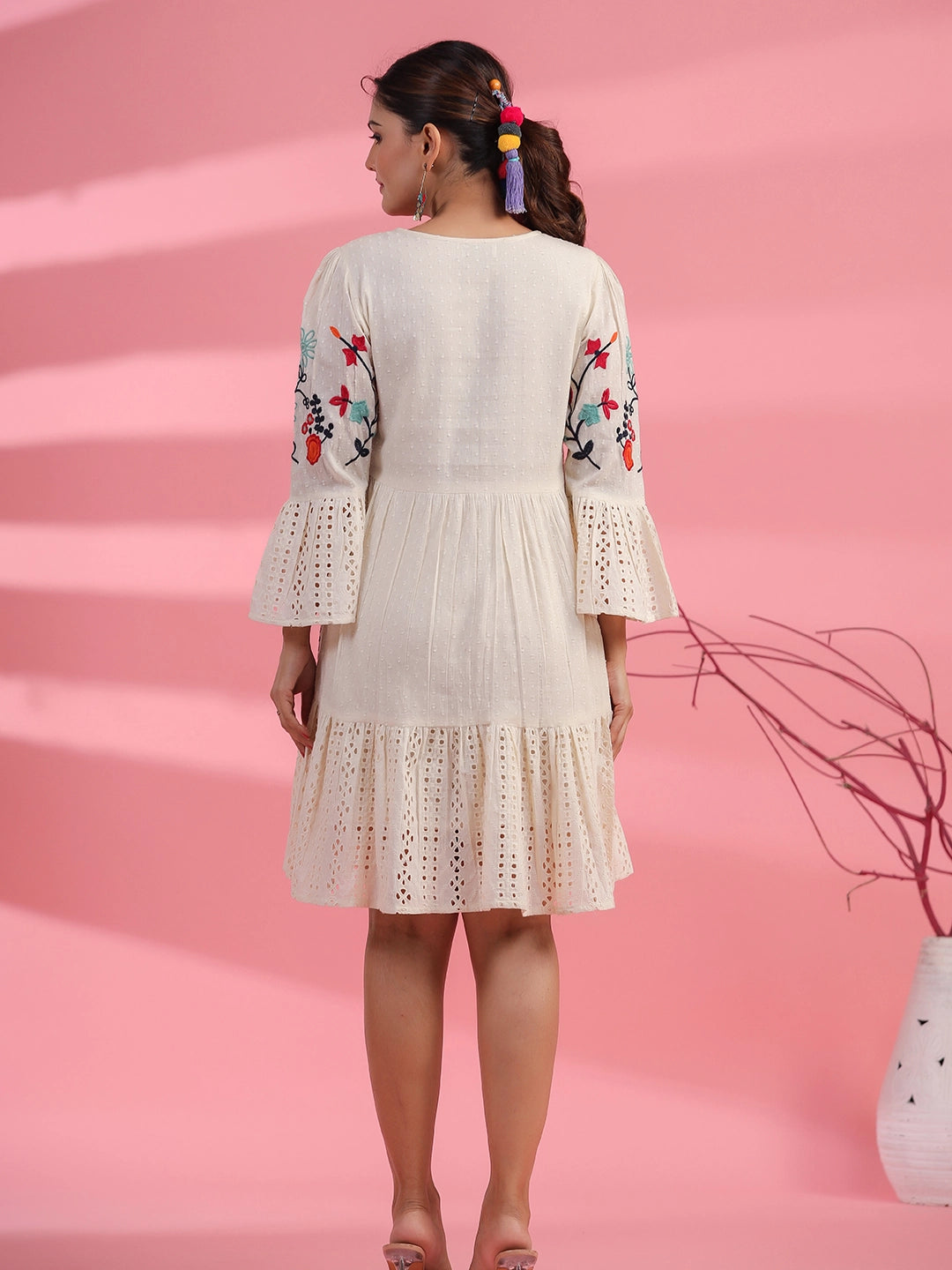 ivory elegance cotton embroidered dress