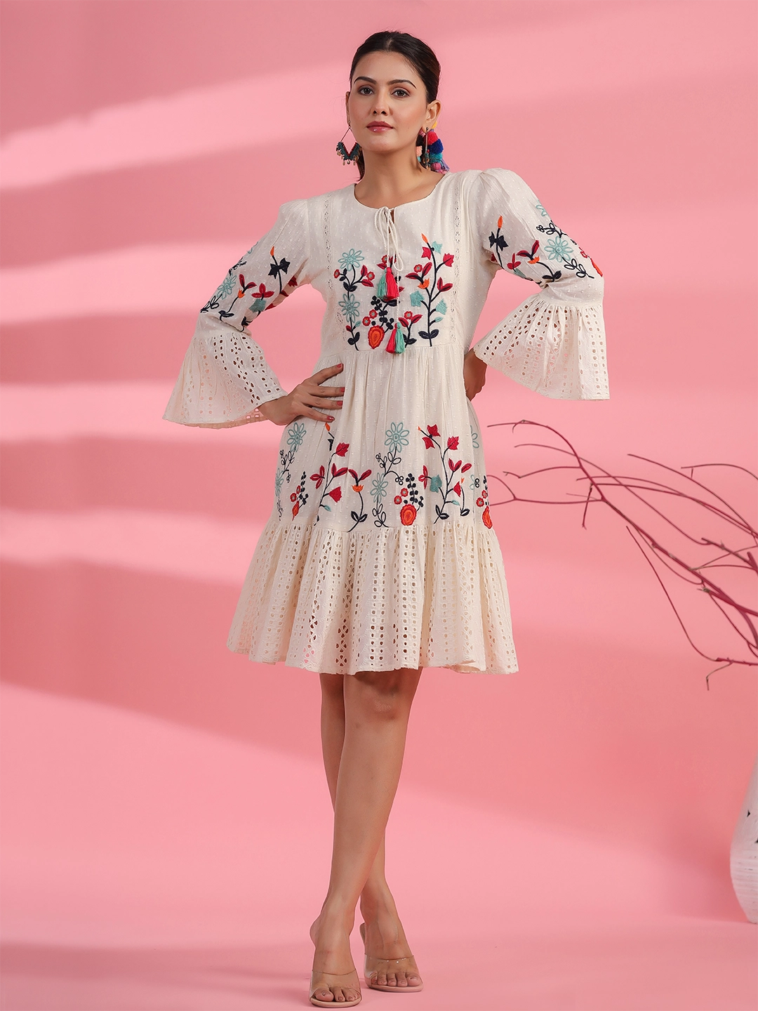 ivory elegance cotton embroidered dress