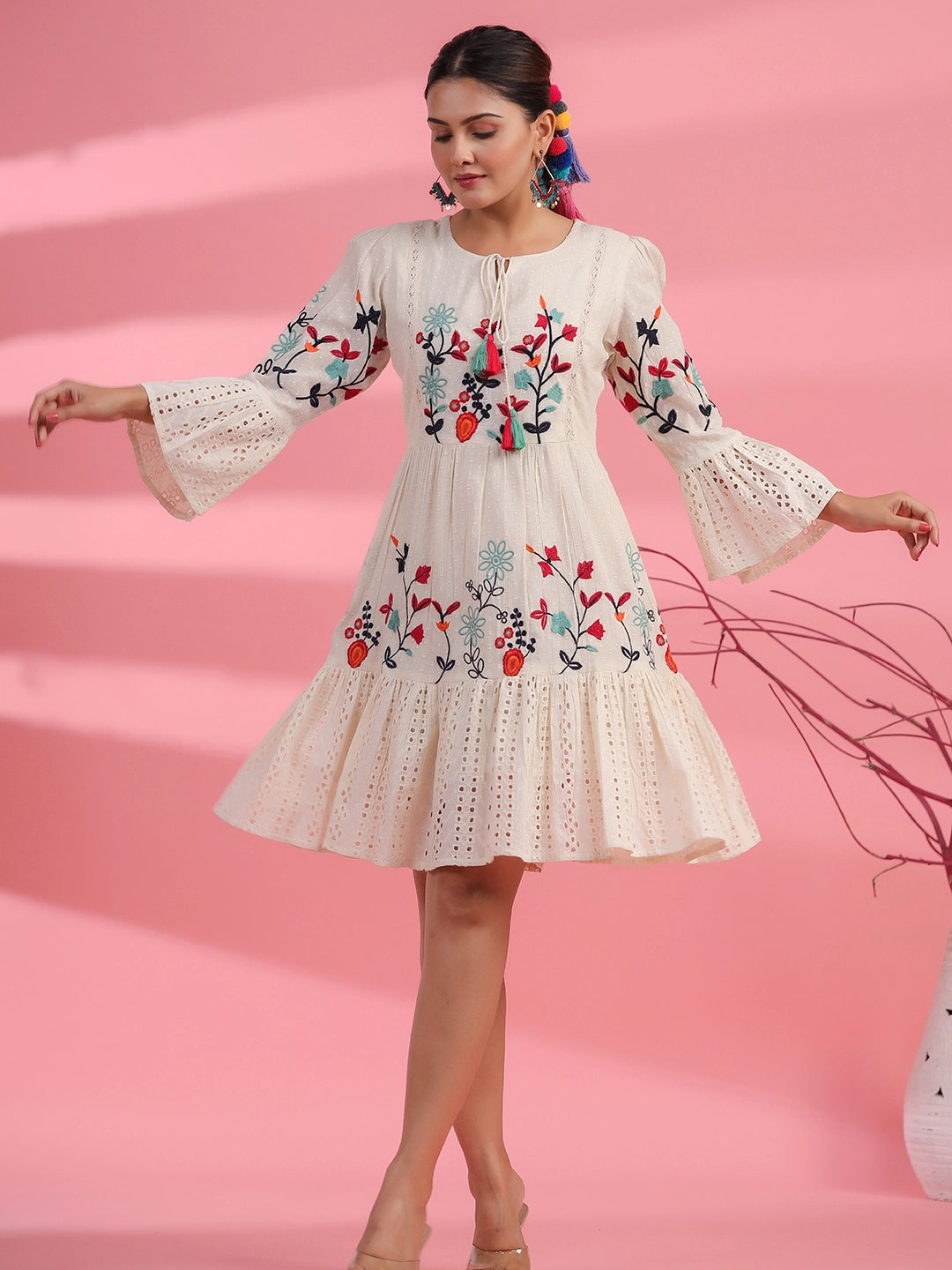 ivory elegance cotton embroidered dress